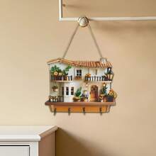 House Shaped Hat Coat Hooks With 4 Hooks, Decorative Wall Mounted Key Holder For Entryway, Front Door, Hallway, Kitchen - 白色 - 查看 9