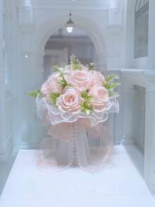 Western Style Outdoor Wedding Bride Bouquet, Imitation Rose Bridal Bouquet With Pearl & Tulle Valentine's Day Accessories - Multicolor - View 17