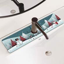 1 buc Crăciun fericit, model de pădure de Crăciun, robinet de noroi cu diatomee antiderapante, tampon de drenaj rezistent la pete și lavabil, tampon de drenaj pentru bucătărie, potrivit pentru toate tipurile de robinete din baie și bucătărie.