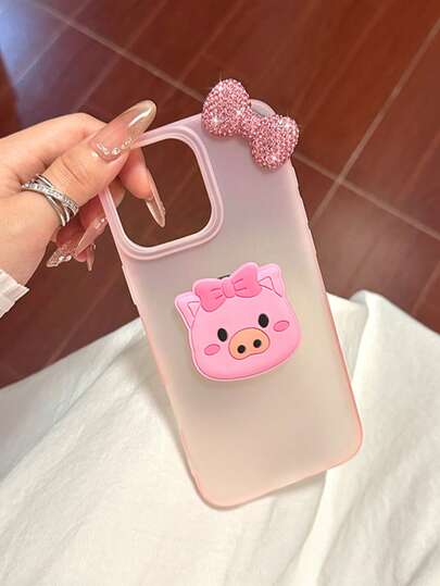 1 pieza Soporte de cojín de aire con lazo de strass en forma de cerdo rosa, Funda de teléfono transparente rosa con escarcha compatible con iPhone 17, 17 Pro, 17 Air, 17 Pro Max, 11, 11 Pro, 11 Pro Max, 12, 12 Pro, 12 Pro Max, 13, 13 Pro, 13 Pro Max, 14, 14 Pro, 14 Plus, 14 Pro Max, 15, 15 Pro, 15 Plus, 16, 16 Pro, 16 Pro Max, 16 Plus