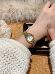 1 件女士手链表，时尚风格小号金色方形石英表，时尚简约，适合日常佩戴 - 金色 - 查看 8