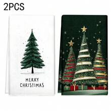 1 pieza/2 piezas/100 piezas Toallas de cocina con estampado de árbol de Navidad, toallas de platos, adecuadas para decoración de interiores de restaurante, cocina, baño, decoración de fiestas, regalos navideños, pueden ser entregados como regalos de Navidad
