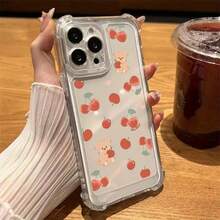 Funda protectora anticaídas con diseño de cereza para phone. Resistente a caídas y con buen agarre. Compatible con las series 16, 15, 14, 13, 12, 11 y X. - transparente - Ver 6