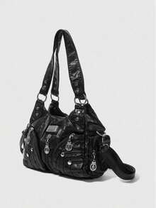 Grunge Punk New Punk Rock Chic Ladies Shoulder Tote Bag, Darkcore Motorcycle Handbag For Women, New Fashionable Big Bags For Women - màu đen - Xem 2