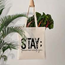 STAY Tomorrow Needs You Inspirational Tote Bag - Bold STAY Lettering In Purple/Red/Beige, Leakproof & Durable Polyester Shoulder Bag, Lightweight Reusable Grocery Bag Women, Everyday Commute, Travel, Shopping - Motivational Mental Awareness