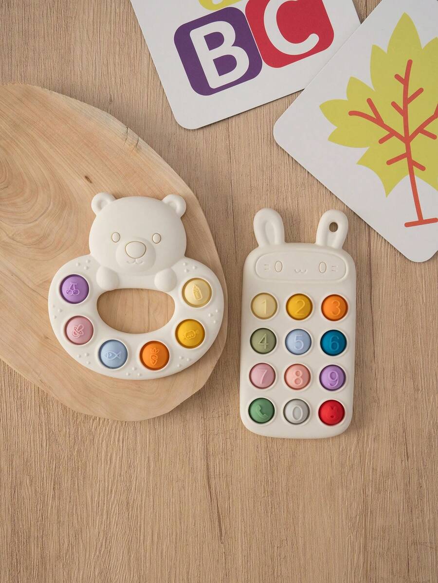 PopLittleOne 1pc Baby Silicone Teether Toys Cartoon Bear Rabbit Shape Baby Toys Controller Teething Toys Cute Baby Shower Gift - Multicolor - View 1