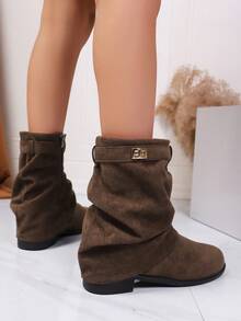 2025 Western Ruched Ankle Boots For Women, Autumn/Winter Vintage Cowboy Riding Boots With Buckle, Holiday Style - Coffee Brown - View 5