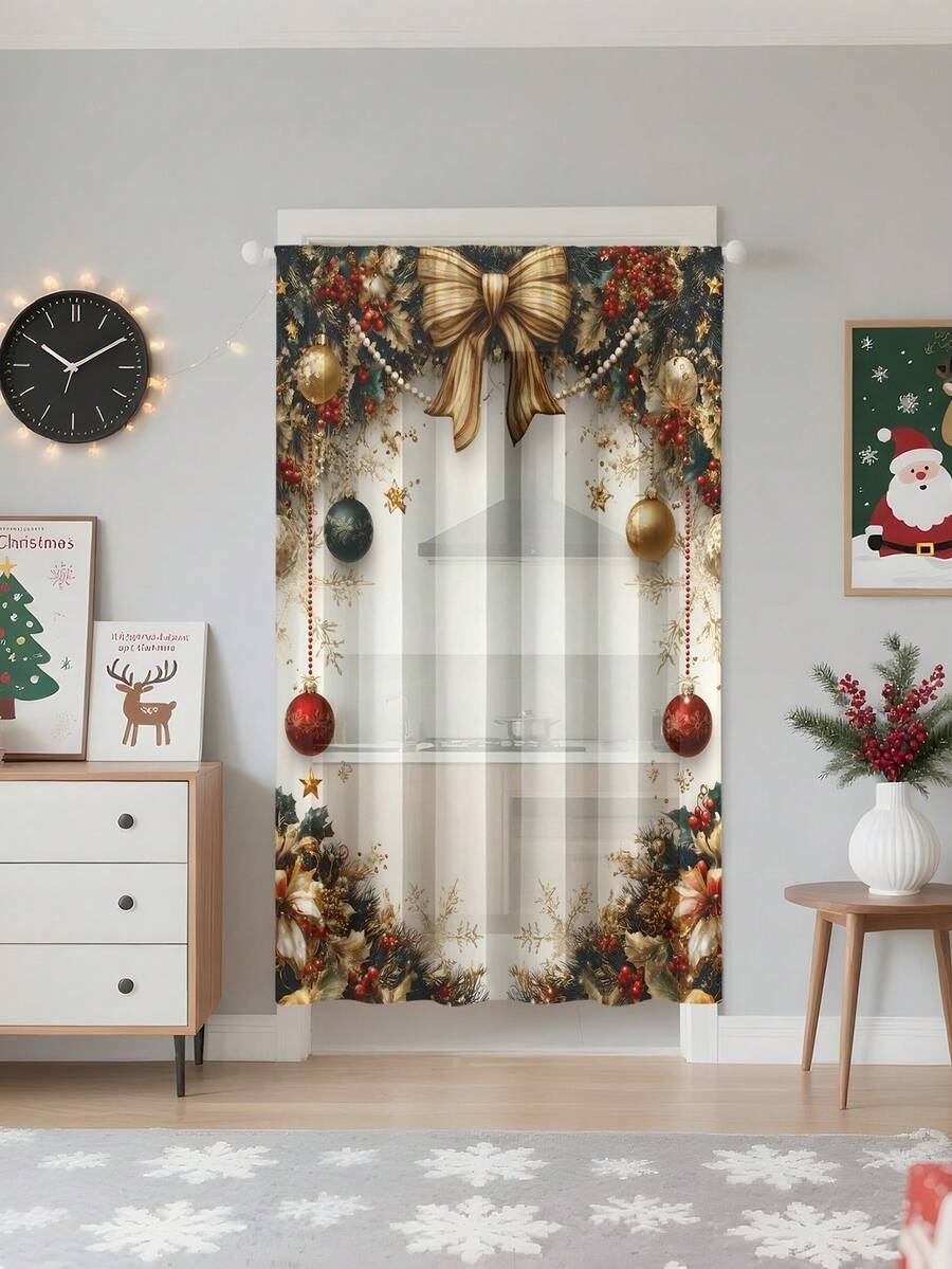 1 Stück Weihnachtskugel & Elementmuster hochwertige dekorative Gardinenstange zum Aufhängen, ganzjährig verwendbar, für Außen, Pavillon, Schlafzimmer, Küche, Büro, Arbeitszimmer, Wohnzimmer - halbtransparenter Vorhang (Stoffgewicht 100g) Wohndekoration Weihnachtsdekorationen Raumdekoration Weihnachtsdekorationen Zuhause