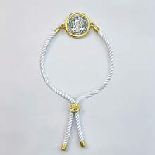1pc 18K Gold Plated Zinc Alloy St. Benedict Medal Bracelet, Adjustable Red Cord, Christian Catholic Religious Accessory, Suitable For Women's Daily Wear, Ladies' Fashion Casual Woven Bracelet - Red - View 11