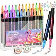 48 Colores Marcadores Acrílicos de Doble Línea, Bolígrafos Metálicos para Plumones - Sirena-24 piezas - Ver 9