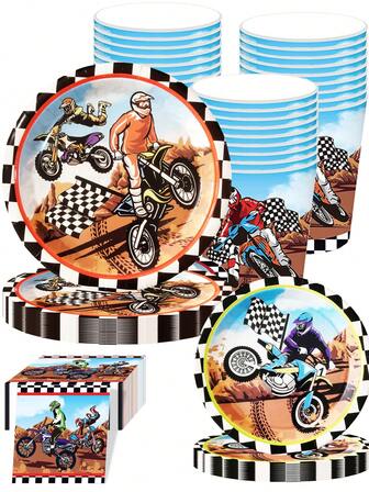 10Pcs Dirt Bike Birthday Party Supplies Serves , Motorcycle Party Paper Plates Cups Napkins Set Motocross Dirt Bike Tableware Kit For Shower Decorations,Disposable Birthday Plates, Disposable Cups, Birthday Decorations