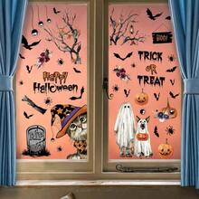Decoracin de Ventana de Halloween, Pegatinas para Decoracin de Ventana, Calcomanas Etiqueta Engomada Esttica de Cristal para de Halloween, Fantasma Gato Calabaza Spider Murcilago - Negro Morado naranja y Blanco - Ver 2
