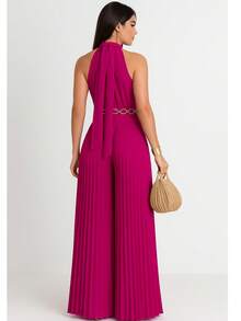 Pleated Jumpsuit For Weddings And Special Events - 玫瑰紅 - 查看 2