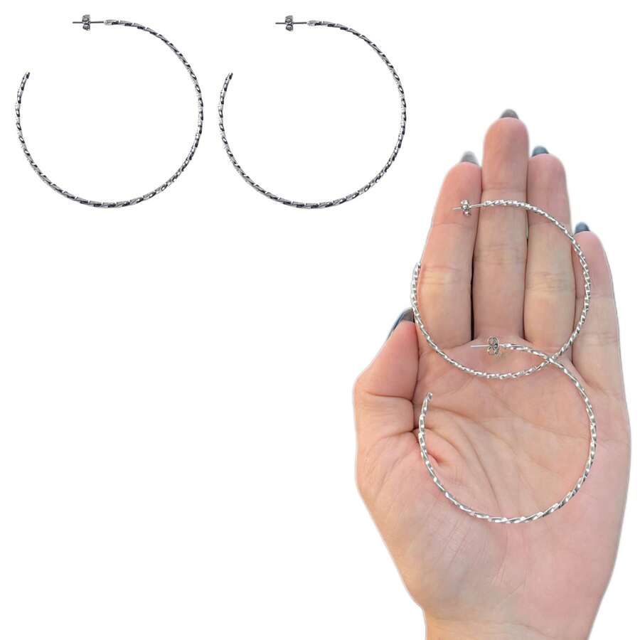 1 Pair Of Stainless Steel Hoop Earrings, Silver Color, Various Models - MOD. 5 - View 1