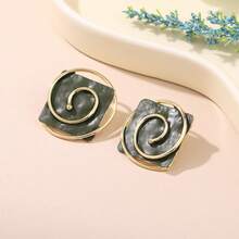 1 Pair Fashionable Colorful Painting Series Spiral Textured Metal Design Earrings, Women's Holiday Gift