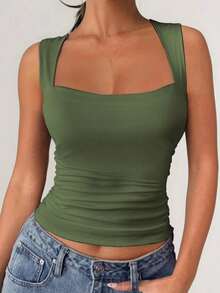 Women's Sleeveless Summer Y2K Casual Solid Color Square Neck Slim Fit Tank Top