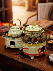 1 套便携式烧烤炉，适用于庭院、户外野餐和聚会；也可用作室内水壶泡茶炉、取暖炉、火炉和冬季家用炭炉，兼容食物夹和烧烤网 - 多色烤爐 - 查看 3