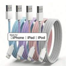 1/4 件 20W 3.3 英尺/100 厘米 USB 转 Lightning 尼龙编织数据线，兼容 14 13 12 11 Pro Max XR XS X 8 7 6 Plus SE/iPad，高效快速充电线 MFi 认证
