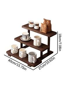 胡桃木色桌面阶梯式搁板——时尚多层展示架，适合摆放马克杯、香水、口红和化妆品。配有香水展示架、杯托和加固加厚梯形结构。适用于厨房、客厅、浴室、卧室和家居装饰。 - 胡桃色 - 查看 7