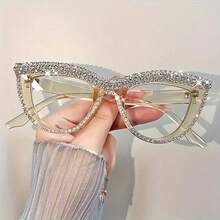 2 Pairs Of Women's Cat Eye Blue Light Blocking Reading Glasses, Diamond-Encrusted PC Frame - Non-Prescription Magnifying Glasses With Blue Light Filter Suitable For Computers, Tablets, Smartphones, Kindles - Ideal Gift For Book Lovers, Suitable For Home Office And Party Wear (Black And Transparent, Compatible With Progressive Lenses) - Fashionable And Practical Daily Women's Glasses, Perfect Luxurious Gift For Girlfriend/Mom On Holidays - Black+Champagne - View 2