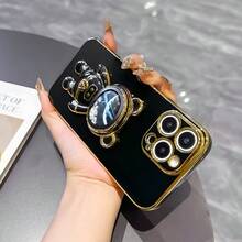 时尚星空宇航员流沙熊折叠支架手机壳，防震电镀软壳，兼容 17/6/7/8/X/XS/XR/11/12/13/14/15/16、Galaxy S25 S26 A02s-A07-A17-A26-A71、OPPO、Infinix、荣耀、红米、摩托罗拉、Reno、Magic 等机型。 - 黑色 - 查看 4