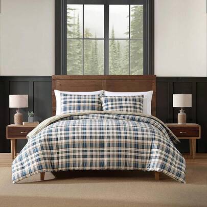 Twin Comforter Set, Microsuede Bedding With Soft Plush Faux Shearling Reverse, 2 Piece Bed Set With Matching Pillowcase (Cabin Plaid), Luxury Cozy Bed Linens