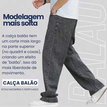 Calça Balão Calca Denim Masculina Bag Boca Larga Streetwear Estonada Cinza Grafite - Cinza Claro - Visão 9