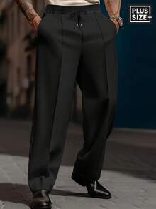 Men's Plus-Size Loose Business Casual Trousers, Made From Comfortable And Soft Fabric With Slight Elasticity, Straight-Leg Long Pants, Size 6XL Can Fit Up To 350 Pounds, Suitable For Work, Business Meetings, Shopping Dates, Casual Entertainment, And Everyday Outings. - 黑色 - 查看 1