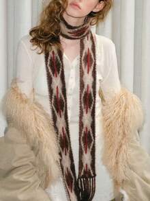 1pc Niche Hand-Knitted Scarf Slim Long Versatile Catwalk Diamond-Patterned Scarf Fashionable Scarf For Women Autumn/Winter - Multicolor - View 2