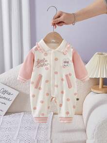 Baby Girl Polka Dot Rabbit 1st Birthday Outfit, Infant Jumpsuit, Spring/Autumn - Pink - View 1