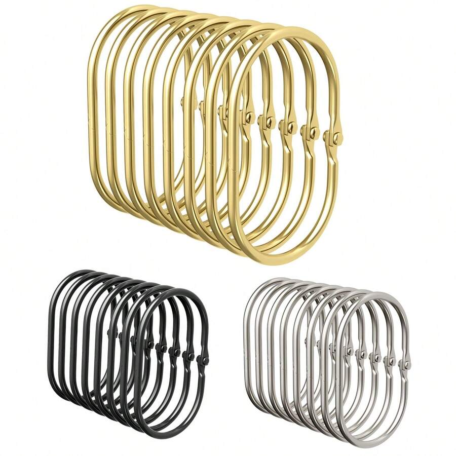 10 piezas/30 piezas/50 piezas Ganchos y anillos decorativos para cortina de ducha a prueba de óxido en forma oval, anillos metálicos para cortina de baño, anillos giratorios, negro/dorado/plateado