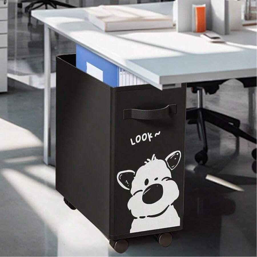 1PCS Cute Animal Design Mobile Storage Cart, - Detachable Under-Desk Storage Box With Wheels, Storage Trolley For Office Supplies - Mobile Office Necessities Organizing Basket - Chó đen - Xem 1