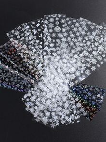 10张冬季白色雪花美甲贴纸，包含圣诞树、驯鹿、星星、蝴蝶结、圣诞老人图案，星空图案，全覆盖，DIY美甲贴纸，节日美甲配件 - 彩色 - 查看 9
