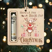 1/5 pièce Décoration de portefeuille de Noël, porte-monnaie de rangement, ornement d'arbre de Noël, Noël en bois naturel, cadeau d'anniversaire, de fête, boîte à monnaie décorative, décoration de Noël Père Noël et renne, faveurs de fête, artisanat en bois durable, design plat 2D