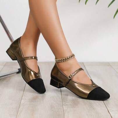 حذاء بالية مسطح أنيق وراحة للنساء، مستوحى من الباليه، ذو تصميم مربع الأصبع وأشرطة سوداء، مناسب للحفلات والمناسبات والعطلات والخروجات الليلية، كعب سميك متعدد الاستخدامات