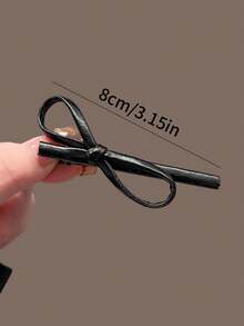 2 piezas Pinzas para el cabello con lazo de cuero negro, pinzas para el flequillo lateral para mujeres - Negro - Ver 3