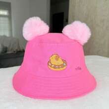 Chapéu infantil de menina com pompom capivara Infantil -juvenil  (4-16anos) - Rosa chiclete - Visão 1