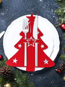 12 件圣诞树餐具袋餐具架银器架餐具袋圣诞树毛毡餐具刀叉套适用于圣诞节派对餐桌装饰 - 彩色 - 查看 4