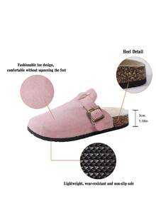 女式带扣设计保暖内衬休闲一脚蹬穆勒鞋 - 淺粉色 - 查看 7