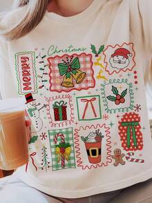 Merry Christmas, Christmas Bow, Christmas Gift, Cute Santa Claus Holiday, Cozy Winter, Christmas, New Year, Thanksgiving, Women's Fall Clothing, Women's Winter Clothing, Christmas Tree, Women's Casual Round Neck Short Sleeve T-Shirt