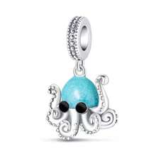 1pc Silver Color Blue Ocean Series, Flower, Butterfly, Heart, Bowknot, Earth, Moon, Stars, Moon Oil Painting, Hot Air Balloon, Small Fish, Octopus, Turtle, Jellyfish, Dragon-Shaped Pendant Charm Fit Original Bracelet Necklace Pendant Beads For Diy Jewelry Making Perfect For Women Girl Daily Wear Accessories - Blue - View 22