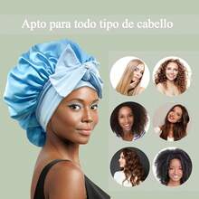 gorro de ducha Gorro de Pelo Rizado de Satén,Gorro de Dormir de Seda Ajustable,Gorro de Pelo de Doble Capa con Banda Elástica,Gorro de Noche para Cabello Rizado,para Dormir,Ducha y Belleza,Verde - Azul cielo - Ver 5