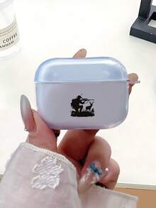 The Ins Style With Creative Hunter Pattern Apple Wireless Bluetooth Earphone Protective Cover Is Compatible With Airpods4/1/2/3/Pro/Pro2 Glossy Transparent Frosted Black TPU Material Soft Shell Anti Drop Earphone Cover, More Impact Resistant, Making It The Best Gift For Family, Friends, And Couples