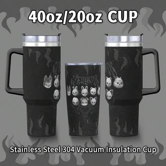 ‌EVIL SKZOO 40oz/20oz Stainless Steel Tumbler With Straw & Handle – 304 Vacuum Insulated Leak-Proof Cup For Hot/Cold Drinks, Perfect For Travel/Home/Outdoor, Reusable Kpop Gift For Christmas/Halloween, Must-Have Fans Collectible
