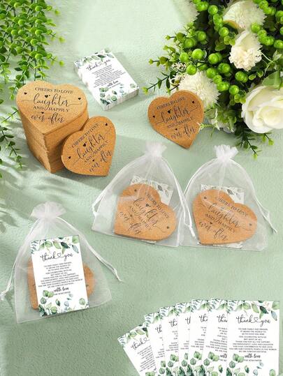 30pcs/10sets Wedding Guest Favor Set, Heart Shaped Coasters With Storage Bag And Thank You Cards, Suitable For Wedding Ceremony Or Anniversary