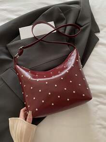 Fashionable Rivet Large Capacity Hobo Bag, Retro Shoulder Handbag, Women's Fashion Handbag And Wallet Suitable For Commuting, Y2K Connector Casual Crossbody Bag With Rivet Decoration, Adjustable Shoulder Strap, Underarm Baguette Bag, Large Capacity Retro Handheld Commuter Bag