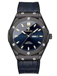 男士商务韩版时尚双日历皮带帅气百搭休闲石英手表