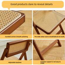 Scaun pliabil din ratan țesut - Scaun de masă cu spătar din bambus pentru interior/exterior (stil nordic din lemn natural, respirabil și multifuncțional) - Ghimbir - Vizualizare 5