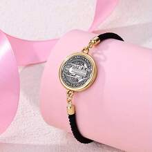 1pc 18K Gold Plated Zinc Alloy St. Benedict Medal Bracelet, Adjustable Red Cord, Christian Catholic Religious Accessory, Suitable For Women's Daily Wear, Ladies' Fashion Casual Woven Bracelet - Red - View 15