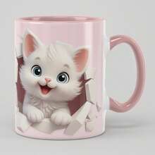 3D Cat Face Ceramic Mug, Cute Novelty Animal Themed Coffee Cup - Perfect Gift For Cat Lovers, Women, Men, Birthday, Christmas - Hand Wash Only - Multicolor - View 2